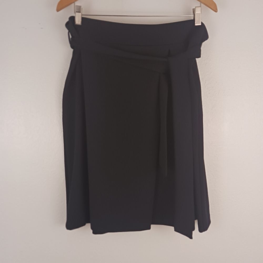 Worthington black Skirt faux wrap Belted Tie A-line knee length size 18P